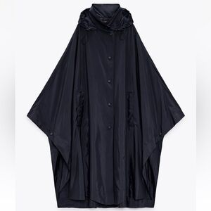 Zara limited edition hooded poncho coat size medium navy blue